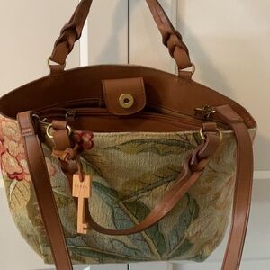 Fossil Tan and Green Shoulder Bag
